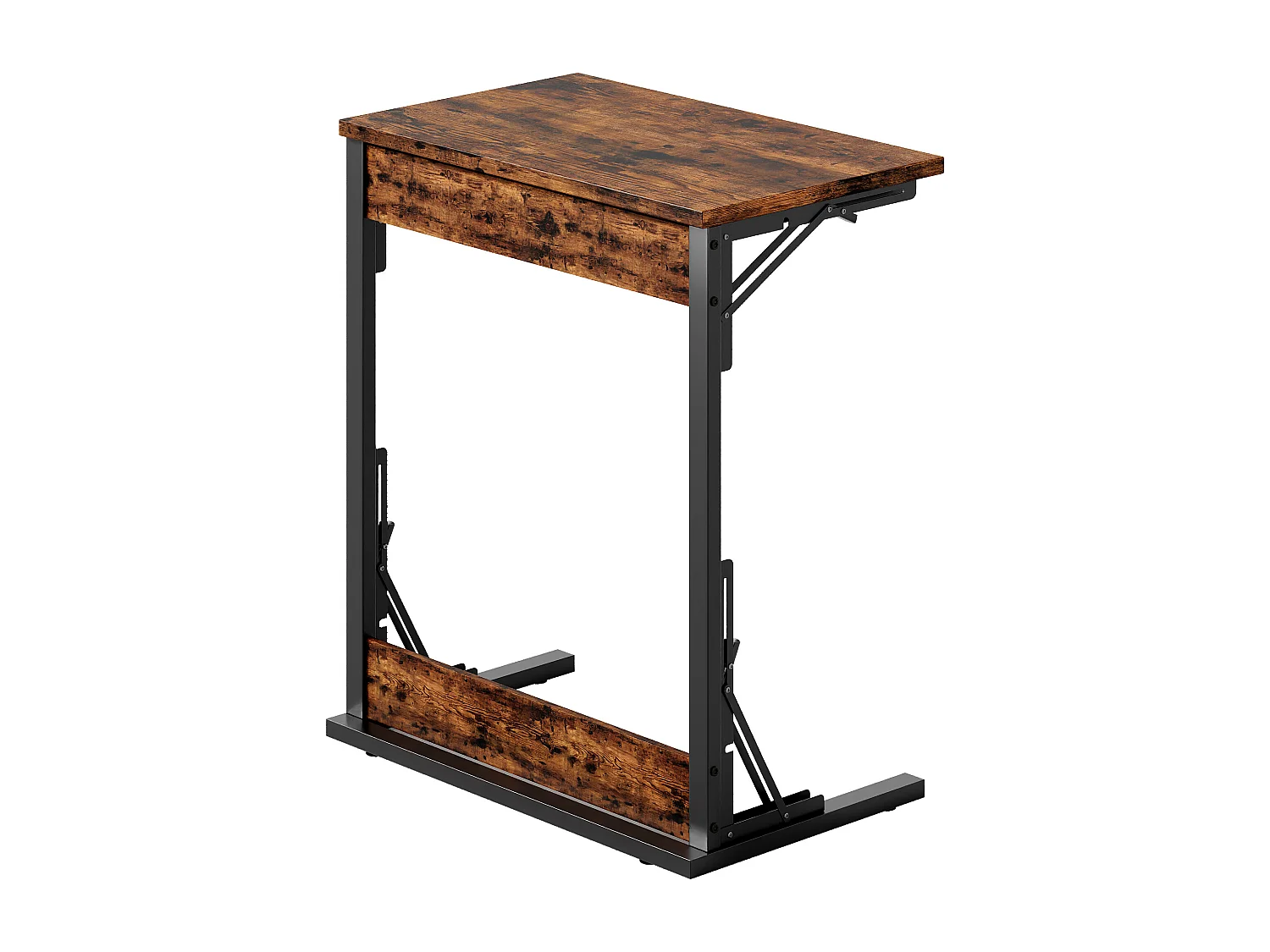 Opklapbare bijzettafels - Zwart metaal en rustiek bruin hout