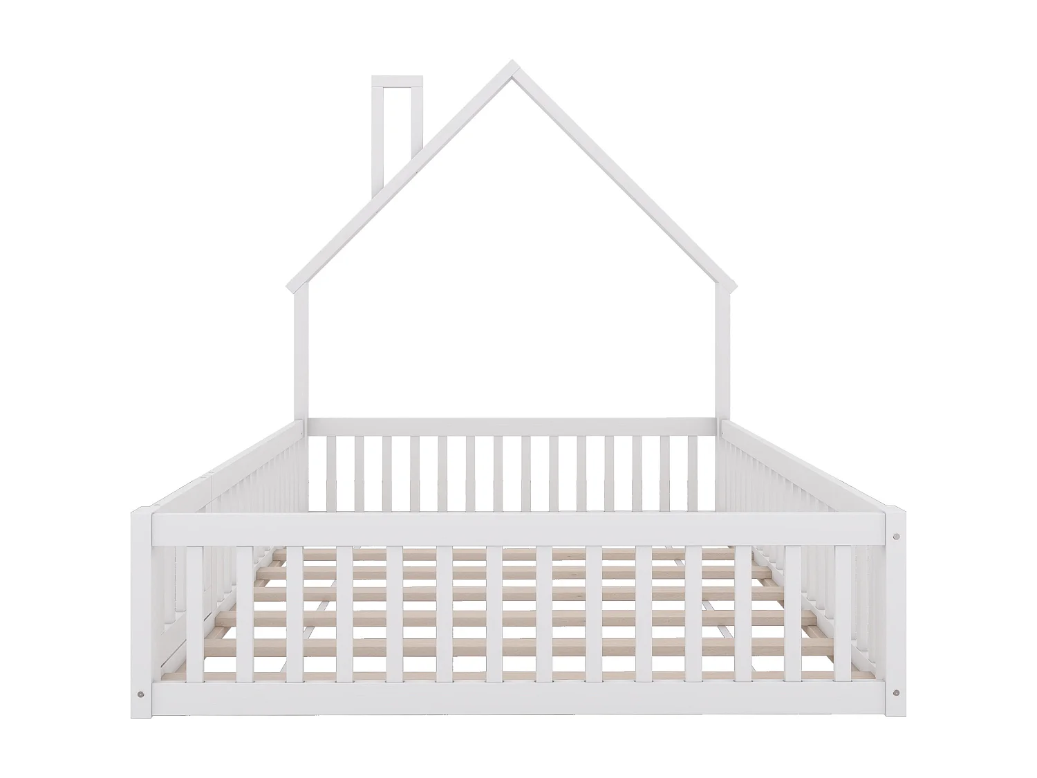 Lit cabane enfant 140 x 190 cm en forme de cheminée - Bois en pin et MDF - Blanc