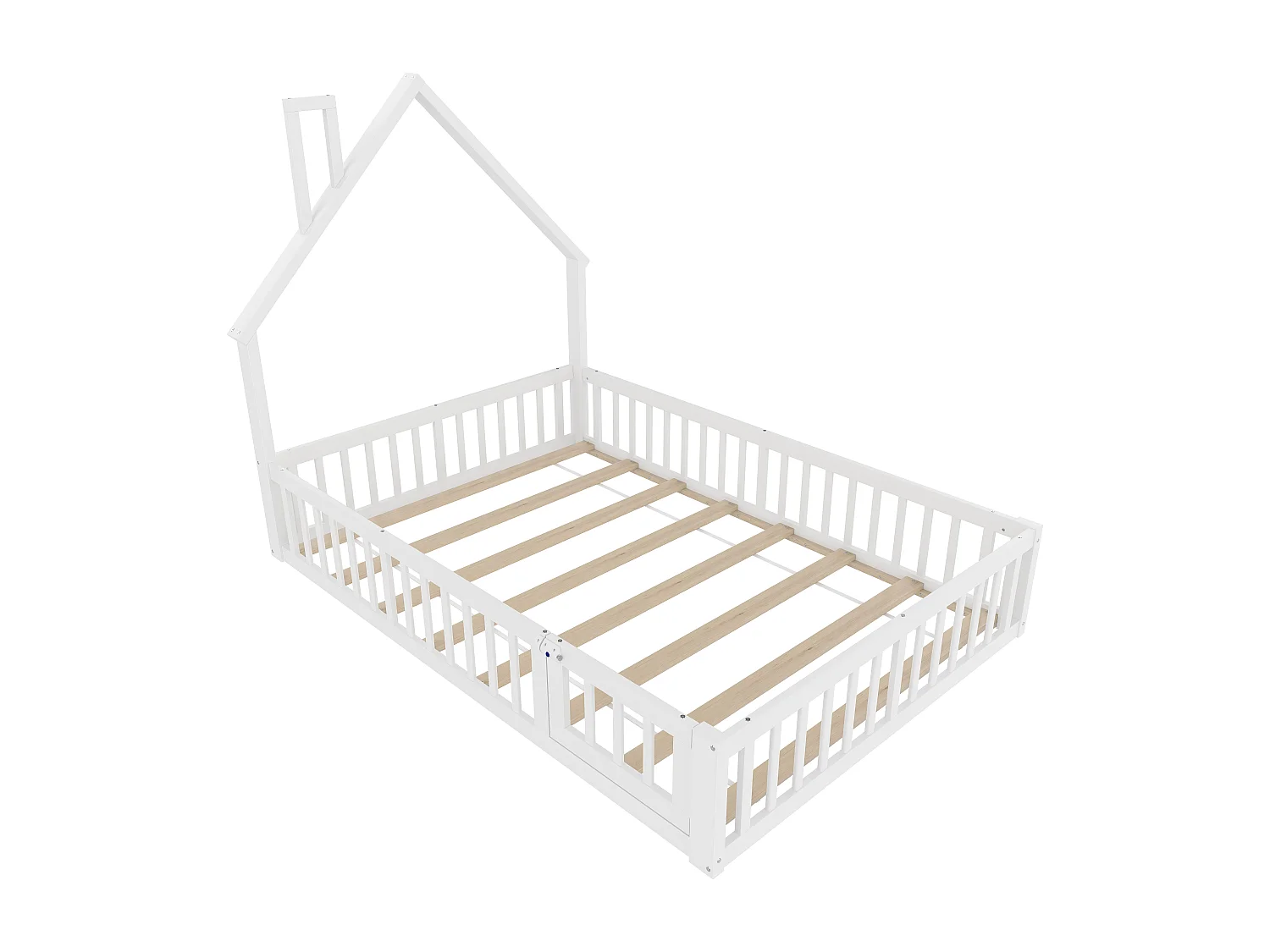 Lit cabane enfant 140 x 190 cm en forme de cheminée - Bois en pin et MDF - Blanc