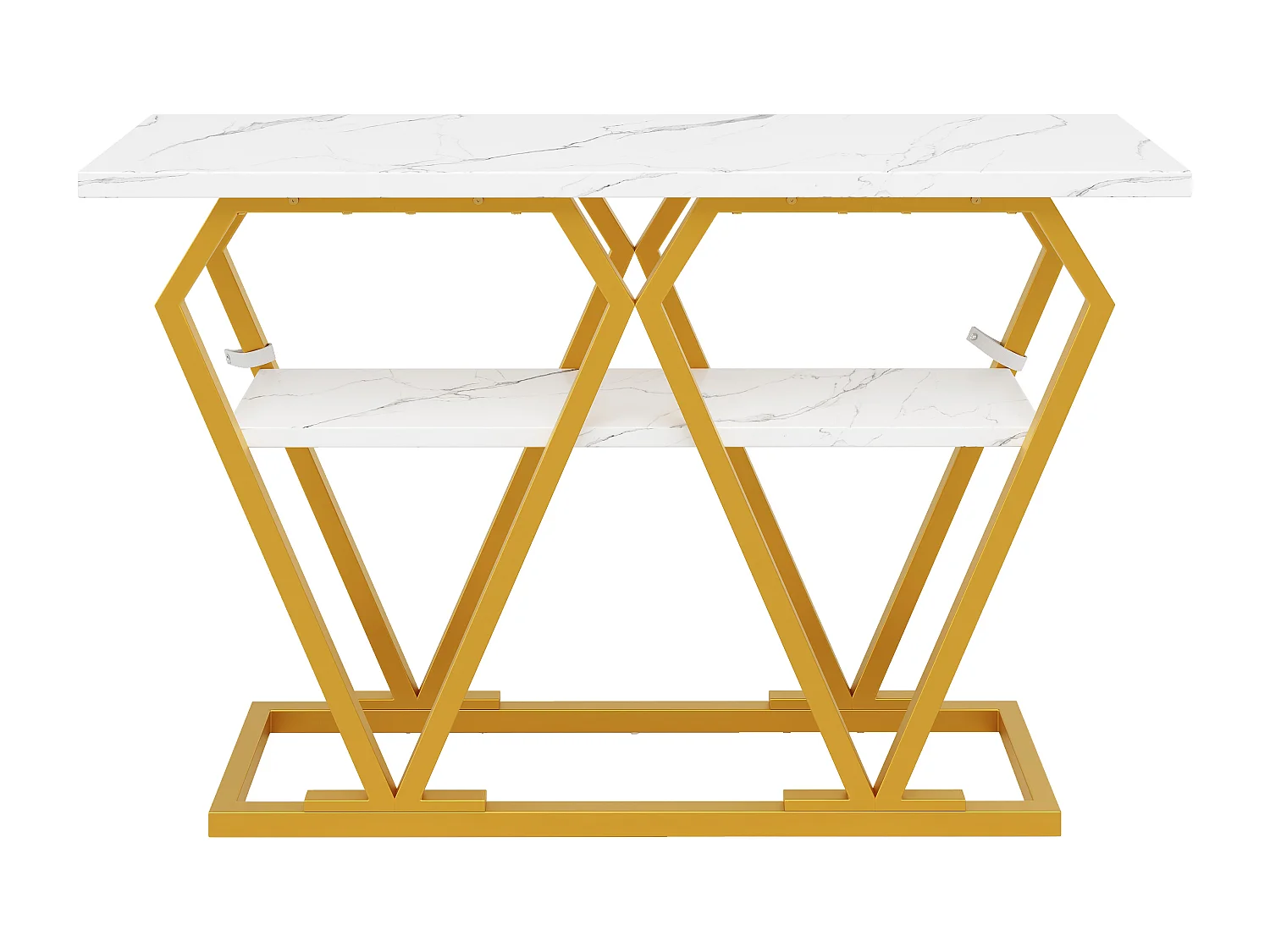 Consoletafel met blad in marmerlook - Goudkleurige metalen poten - Wit