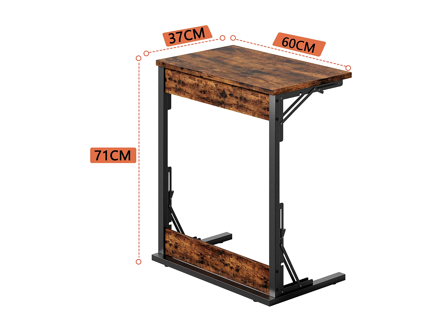 Set di 2 tavolini laterali pieghevoli - Metallo nero e legno marrone rustico