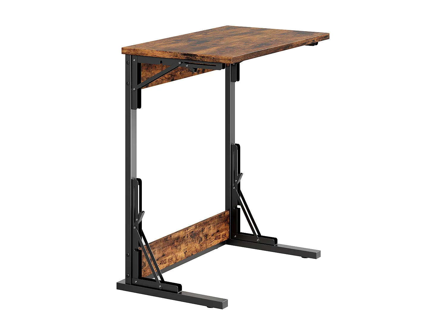 Set di 2 tavolini laterali pieghevoli - Metallo nero e legno marrone rustico