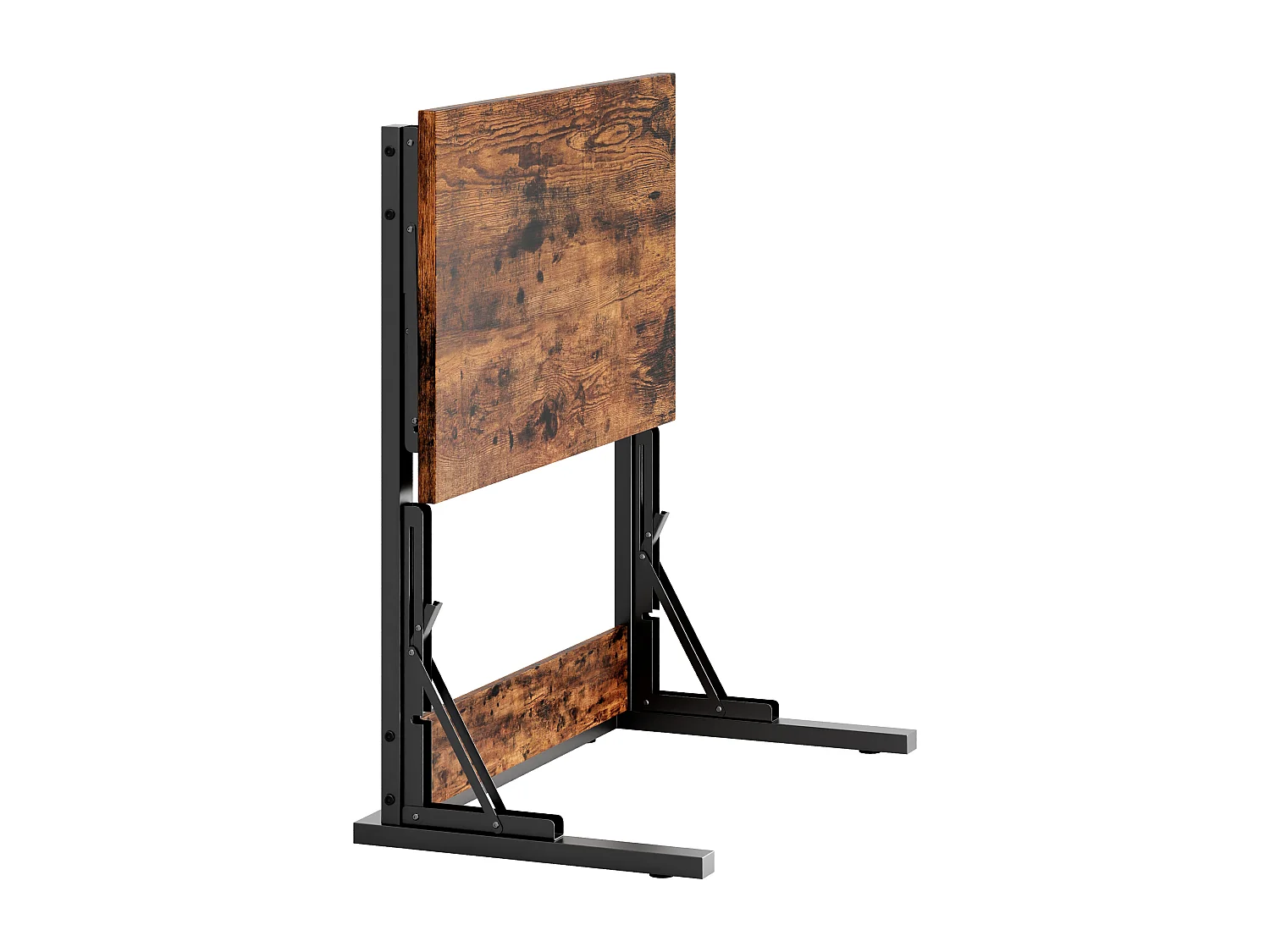 Set di 2 tavolini laterali pieghevoli - Metallo nero e legno marrone rustico