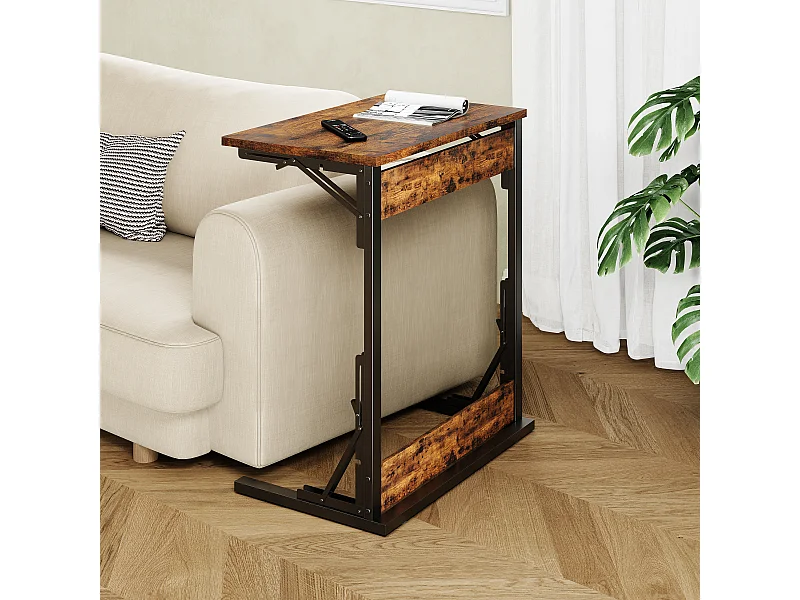 Set di 2 tavolini laterali pieghevoli - Metallo nero e legno marrone rustico