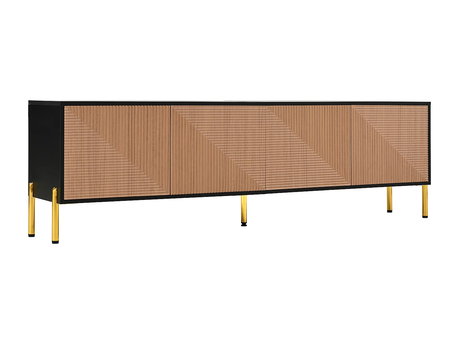 Tv-meubel met 4 deuren met structuurafwerking - Tweekleurig ontwerp in zwart en hout