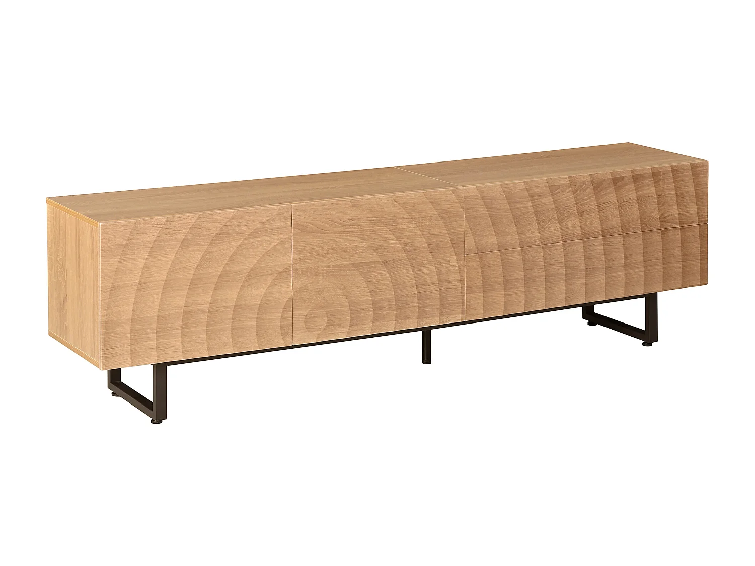 TV-meubel met structuurafwerking, 2 lades en 2 deuren - Houtkleur 180 x 38 x 51,5 cm