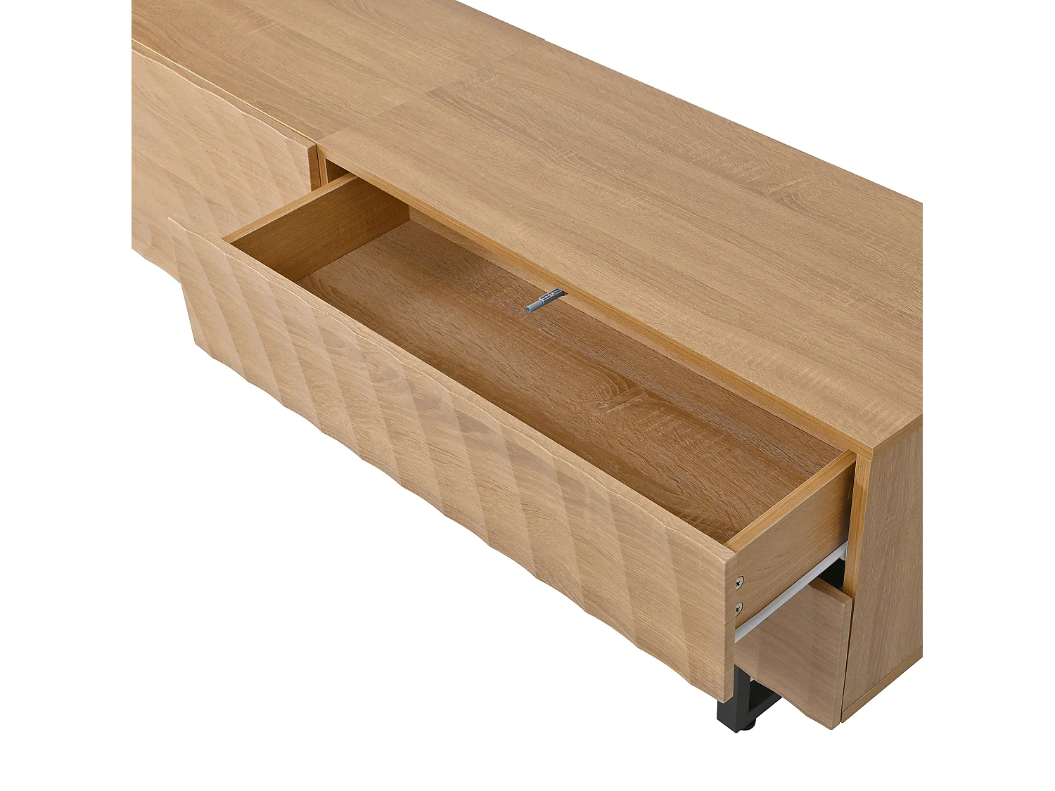 TV-meubel met structuurafwerking, 2 lades en 2 deuren - Houtkleur 180 x 38 x 51,5 cm