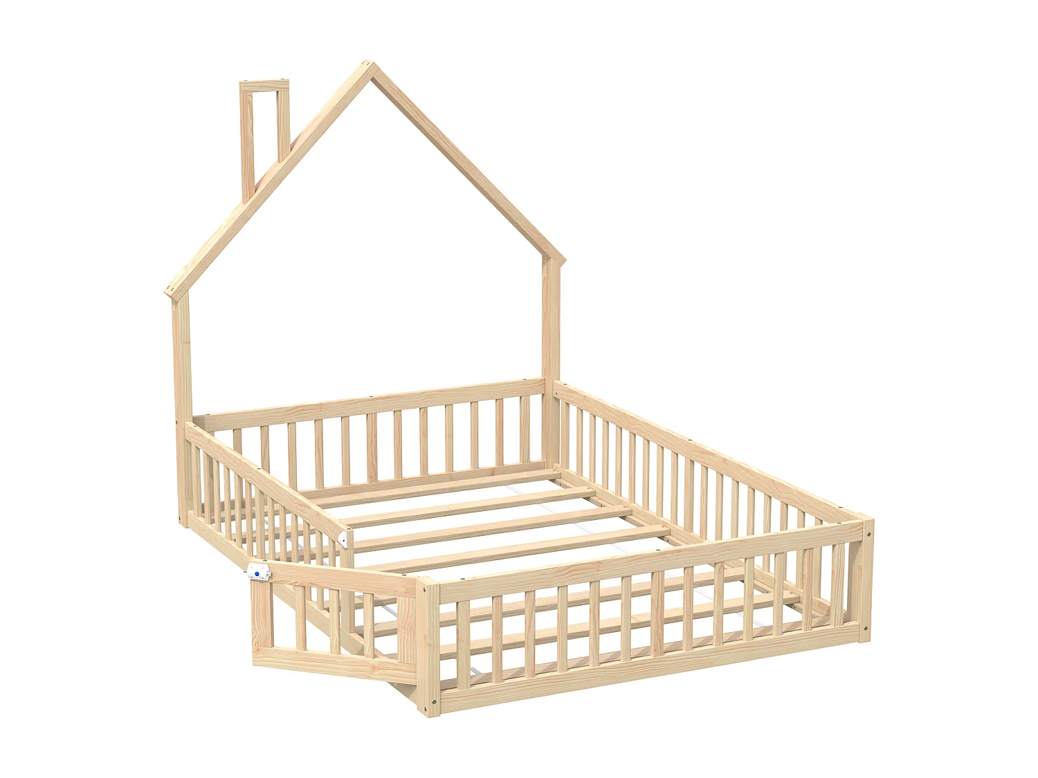 Lit cabane enfant 140 x 200 cm en forme de cheminée - Bois en pin et MDF - Naturel clair