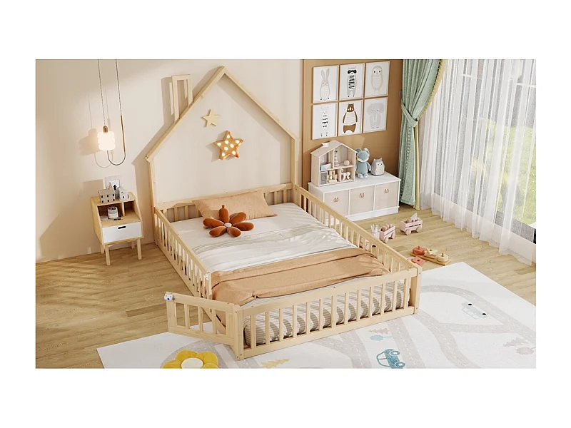 Kinderhutbed 140 x 200 cm in de vorm van een schoorsteen - Grenenhout en MDF - Licht naturel