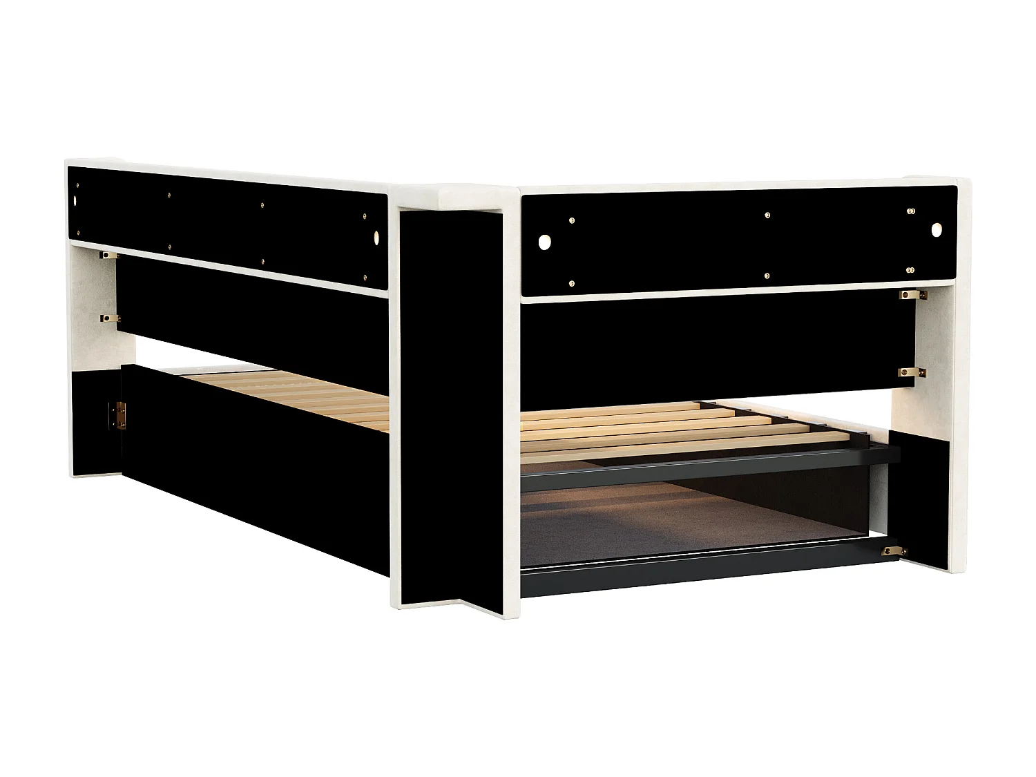 Letto contenitore per bambini 90x200 cm in velluto beige - Divano letto con USB/Type-C, LED e contenitore