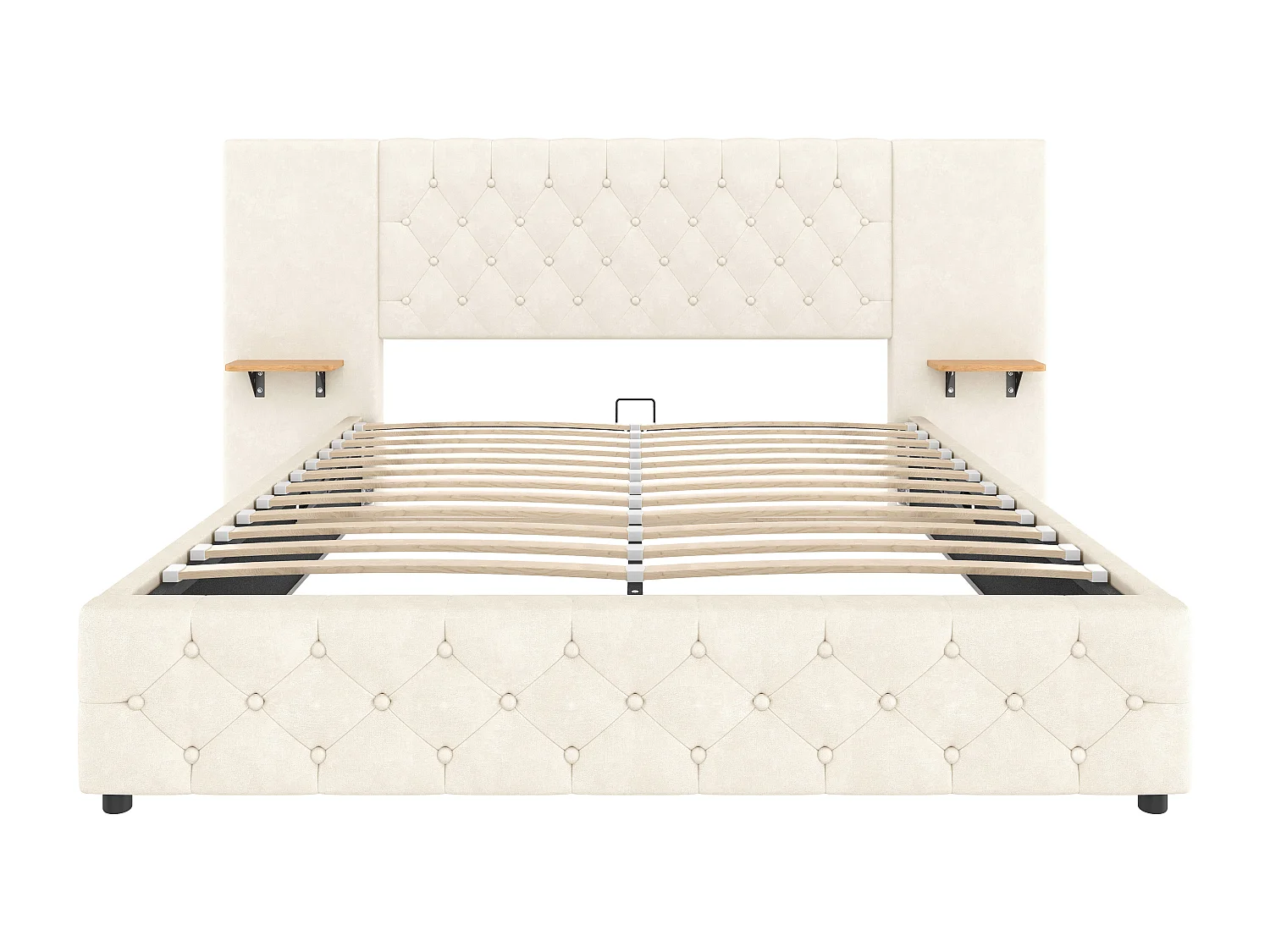 Letto contenitore per adulti 160x200 cm con ampia testiera, illuminazione a LED e porta USB - Letto matrimoniale in velluto beige