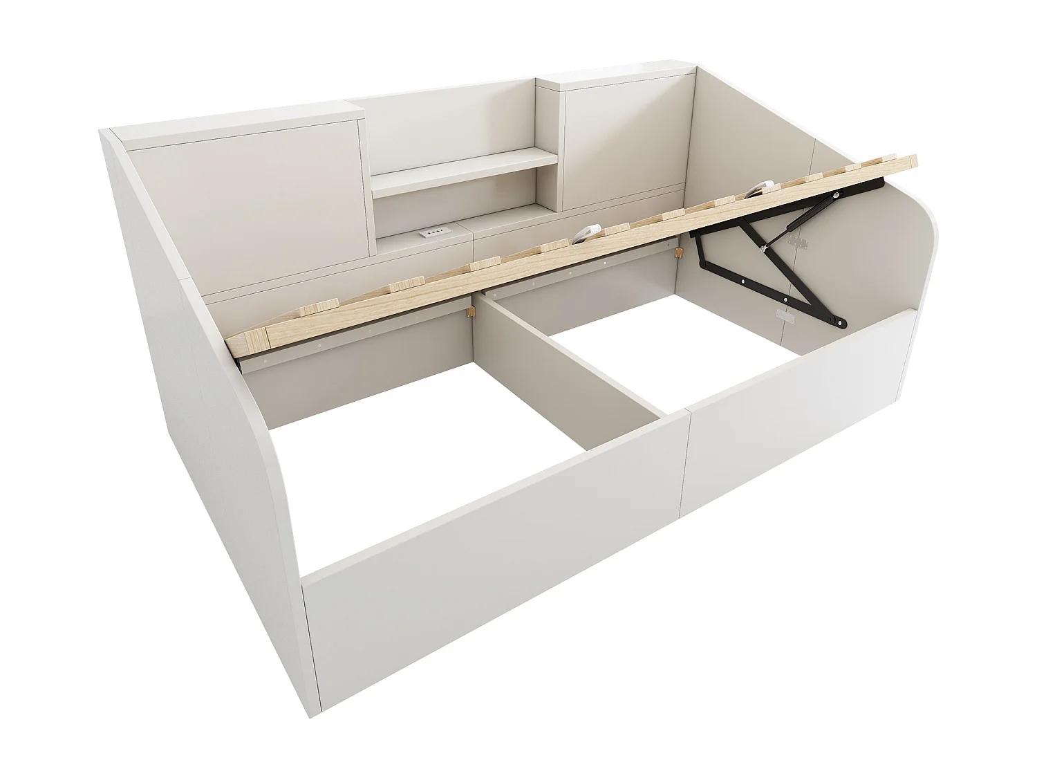 Letto singolo contenitore 90x200 cm con porte USB/Type-C - Legno bianco