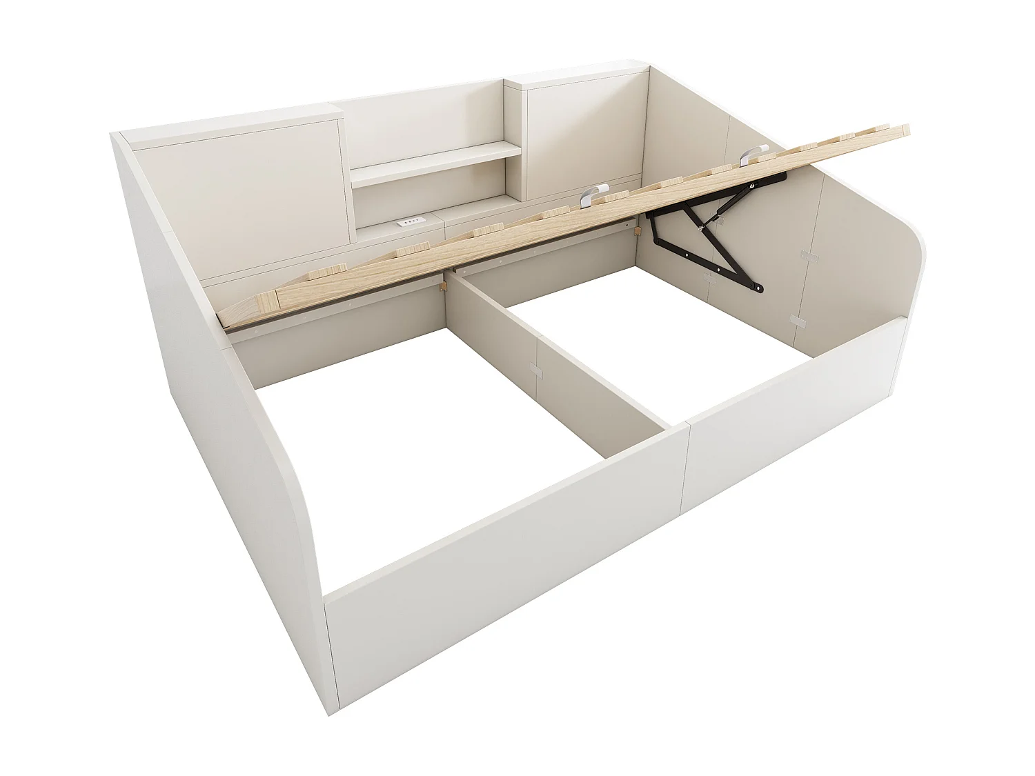 Letto contenitore per adulti 140x190 cm con porte USB/Type-C - Legno bianco