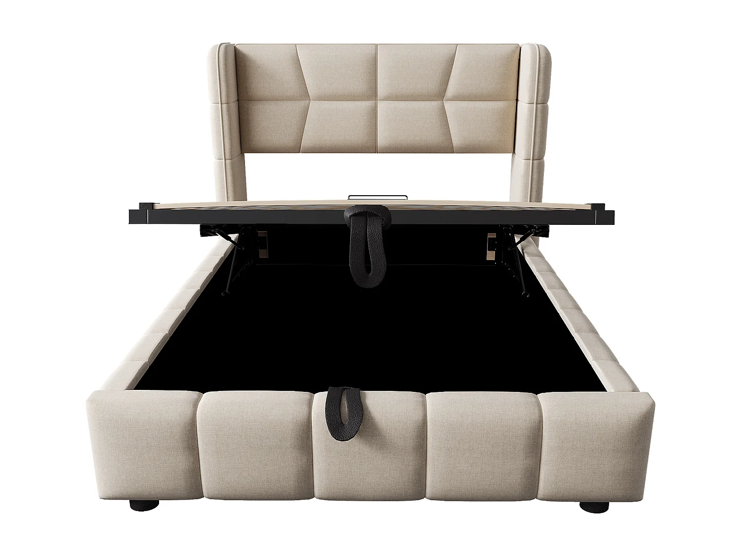 Kinderbed met opbergruimte, 90x200 cm, met lattenbodem - Beige linnen stof