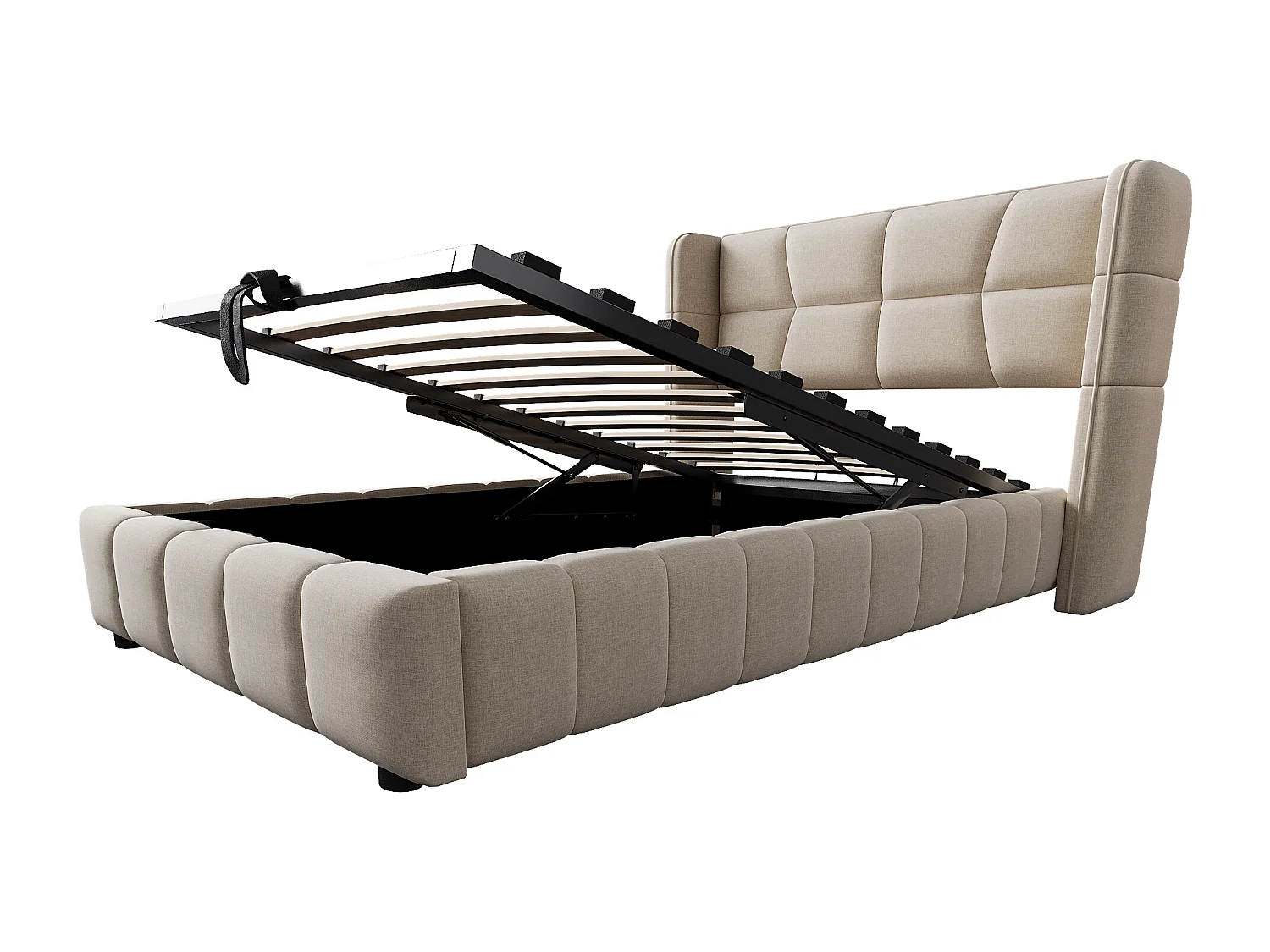 Kinderbed met opbergruimte, 90x200 cm, met lattenbodem - Beige linnen stof