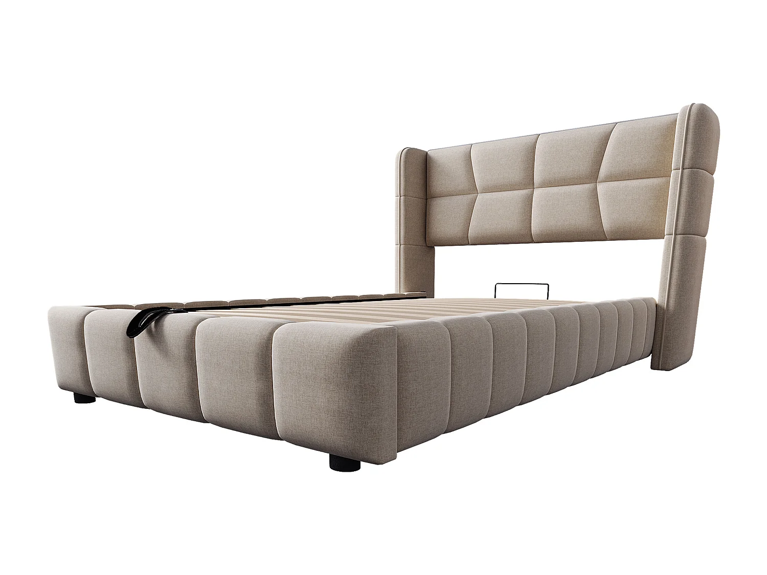 Kinderbed met opbergruimte, 90x200 cm, met lattenbodem - Beige linnen stof