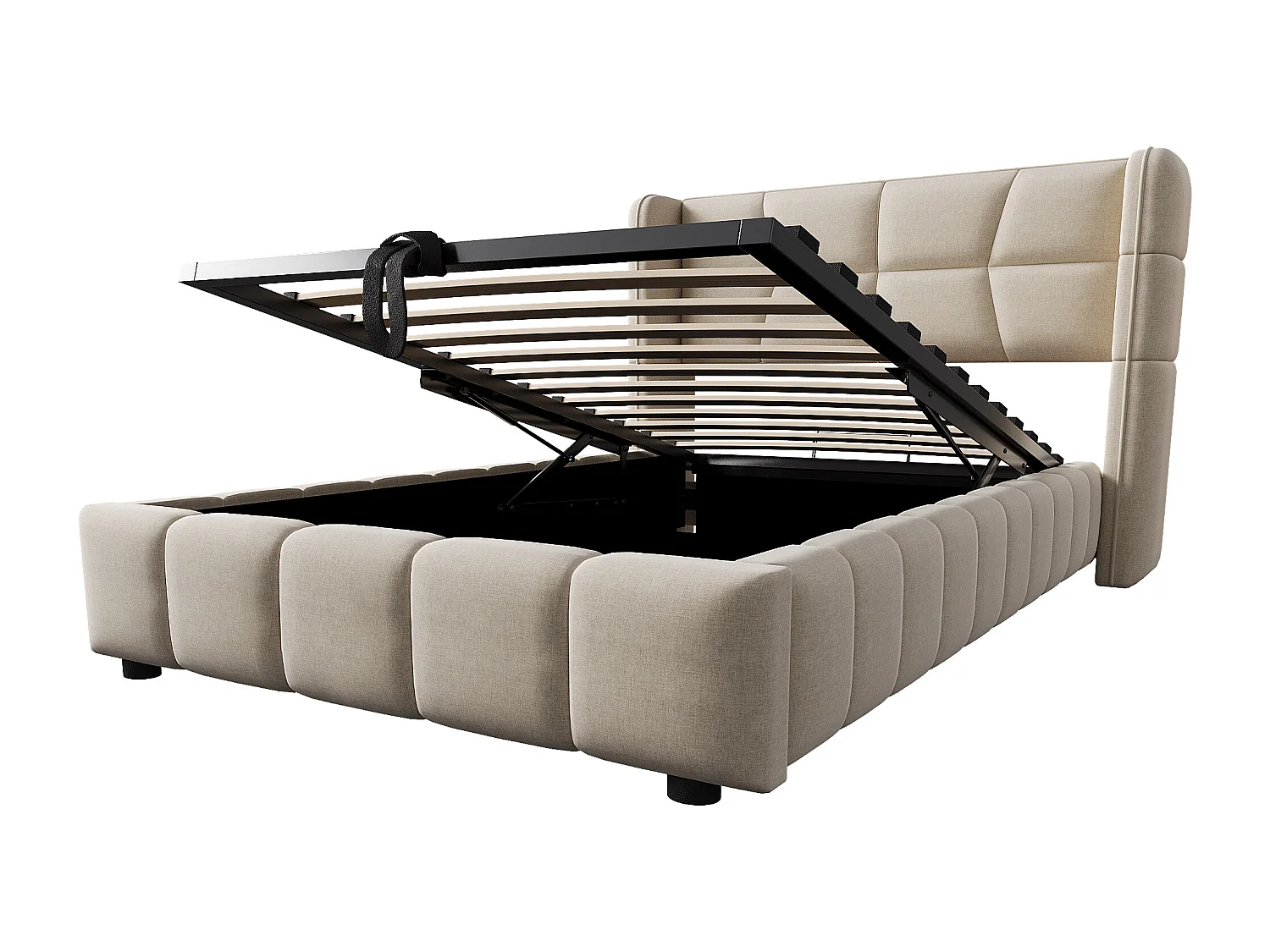 Kinderbed met opbergruimte, 90x200 cm, met lattenbodem - Beige linnen stof