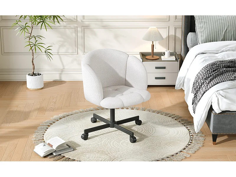 Sedia girevole da ufficio in tessuto Teddy bianco sporco - Altezza regolabile di 10 cm