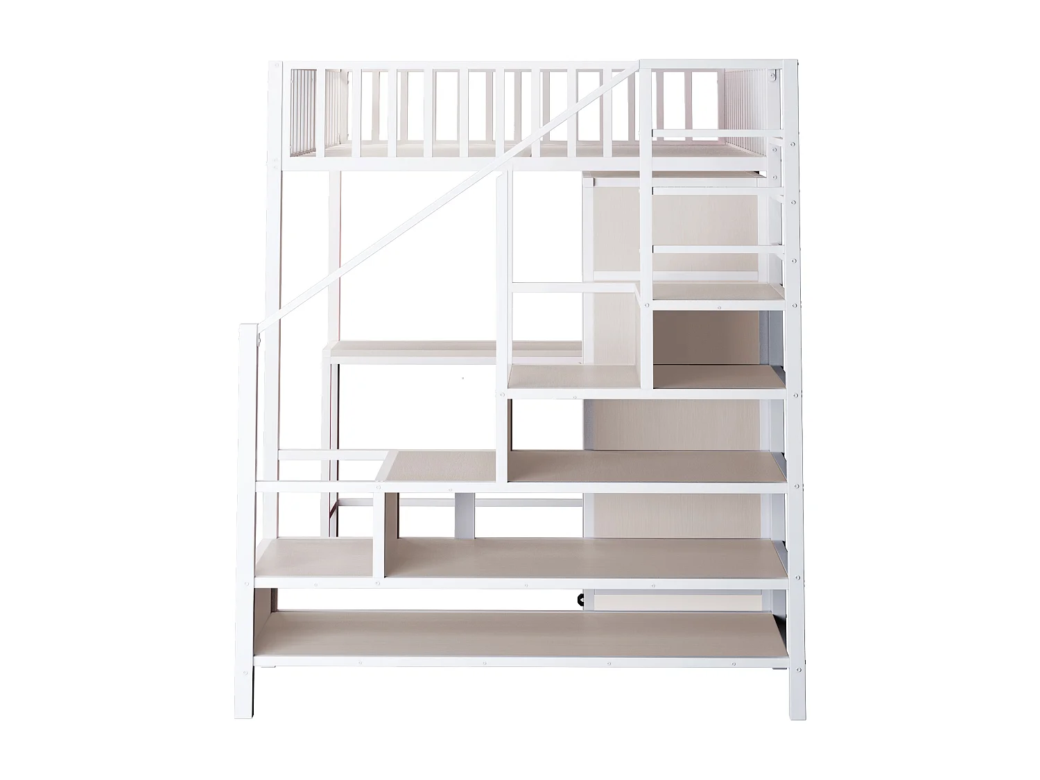 Wit hoogslaper 140 x 200 cm met bureau, plank en kledingkast - Metalen en MDF-bed met oplaadpunt en LED-verlichting