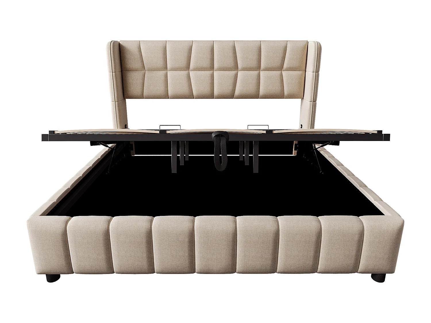 Tweepersoonsbed met opbergruimte voor volwassenen, 180x200 cm, met lattenbodem - Beige linnen stof