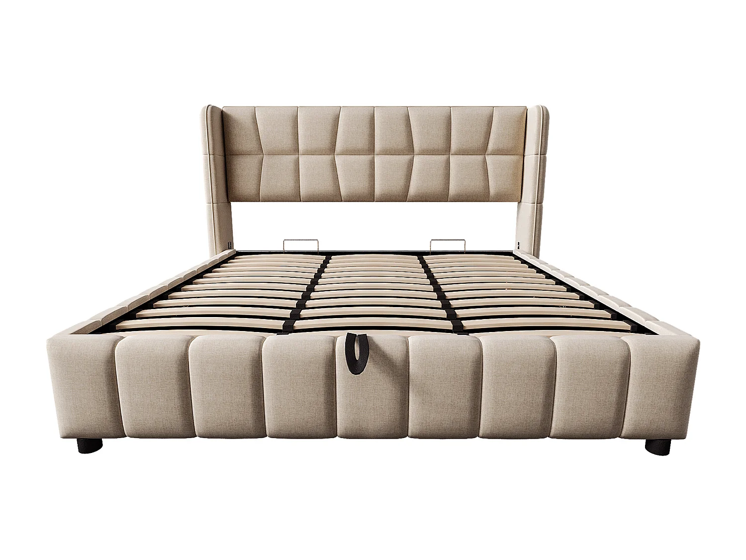 Tweepersoonsbed met opbergruimte voor volwassenen, 180x200 cm, met lattenbodem - Beige linnen stof