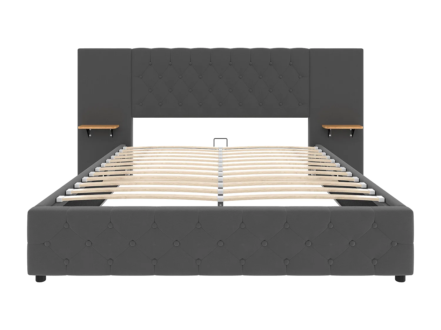 Letto contenitore per adulti 160x200 cm con ampia testiera, illuminazione a LED e porta USB - Letto matrimoniale in velluto grigio
