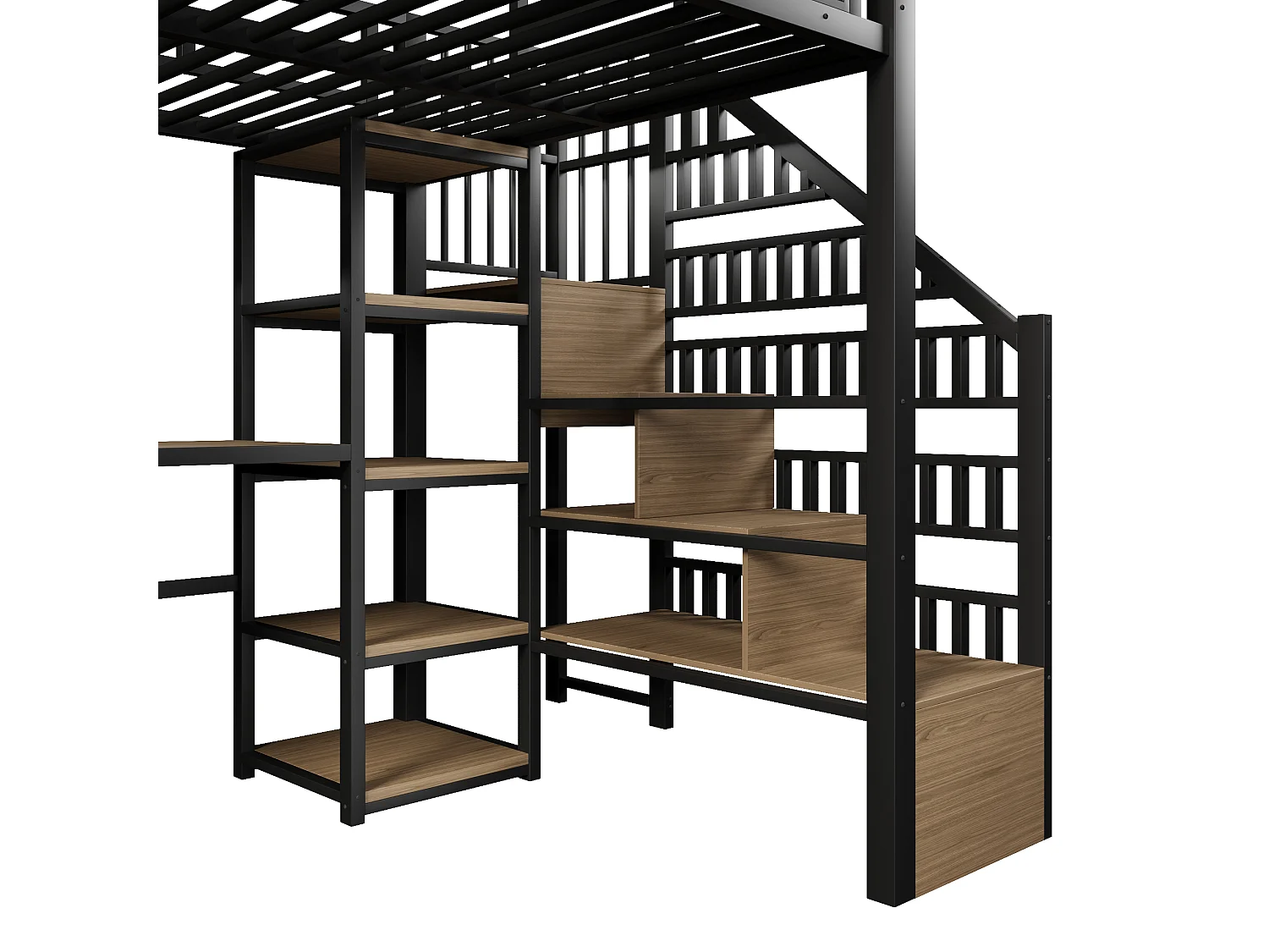 Letto a soppalco in metallo 140 x 200 cm - Letto per bambini con scrivania, luci LED e porte USB, ripiano - Nero