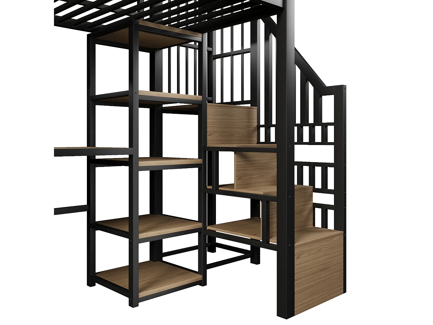 Letto a soppalco in metallo 90 x 200 cm con scrivania, illuminazione a LED e porte USB - Nero