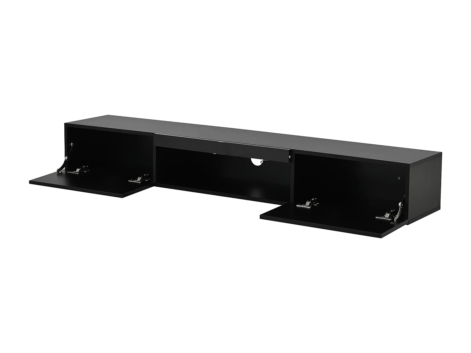 Mueble de TV de pared lacado alto brillo, 160 x 31 x 22 cm, con iluminación LED y 2 puertas - Negro