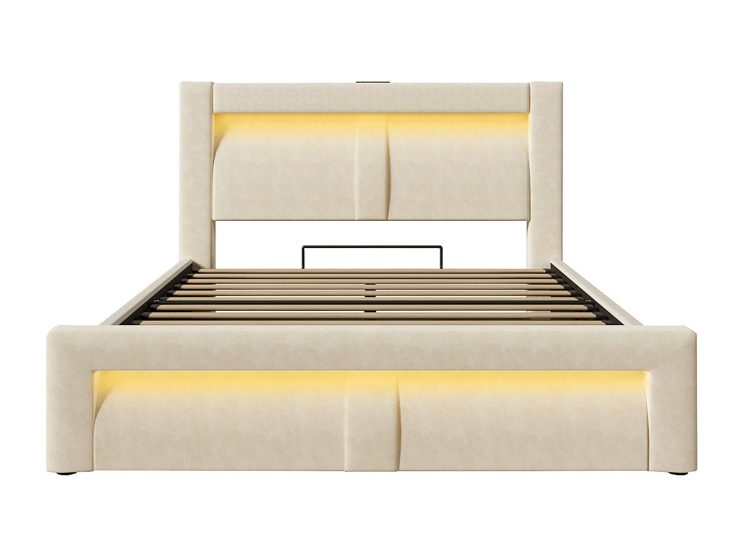 Letto contenitore matrimoniale 160x200 cm con LED e USB - Letto per adulti in velluto beige