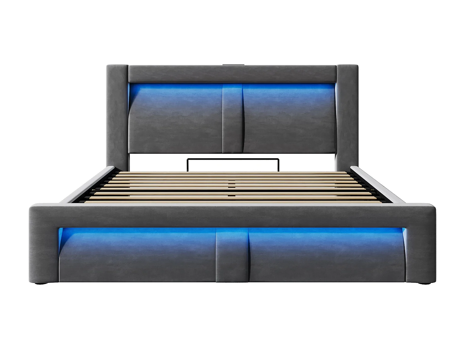 Letto contenitore matrimoniale 160x200 cm con LED e USB - Letto per adulti in velluto grigio