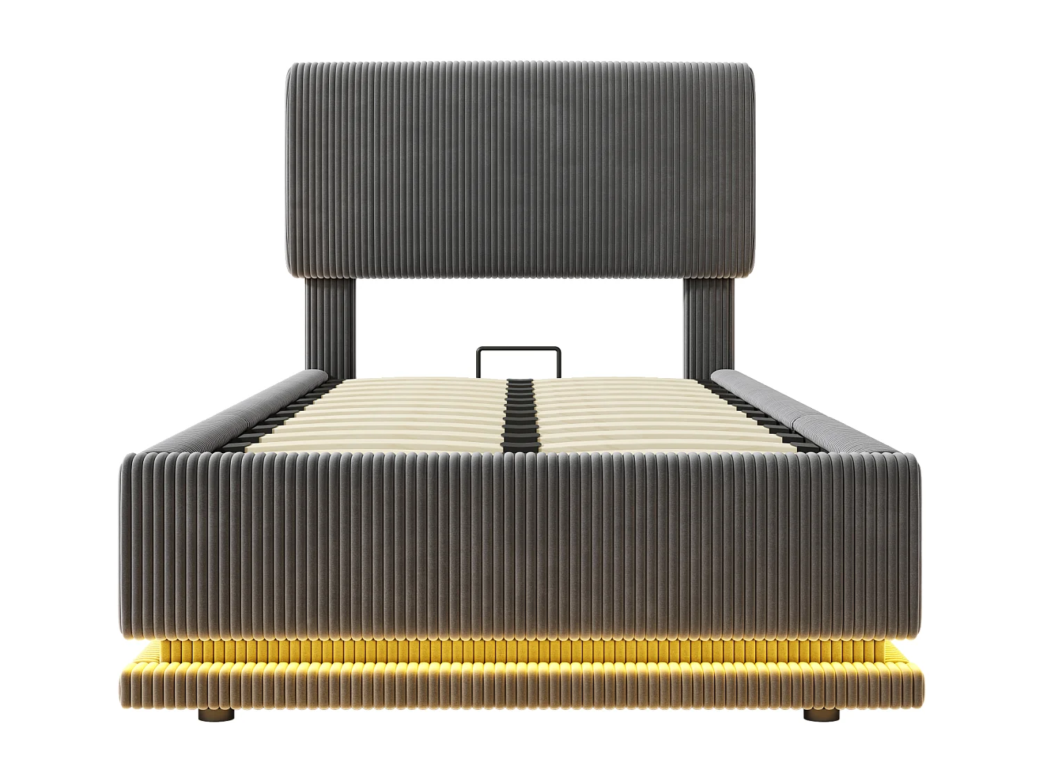 Lit coffre enfant 90x200 cm avec LED et ports USB - Velours côtelé gris foncé