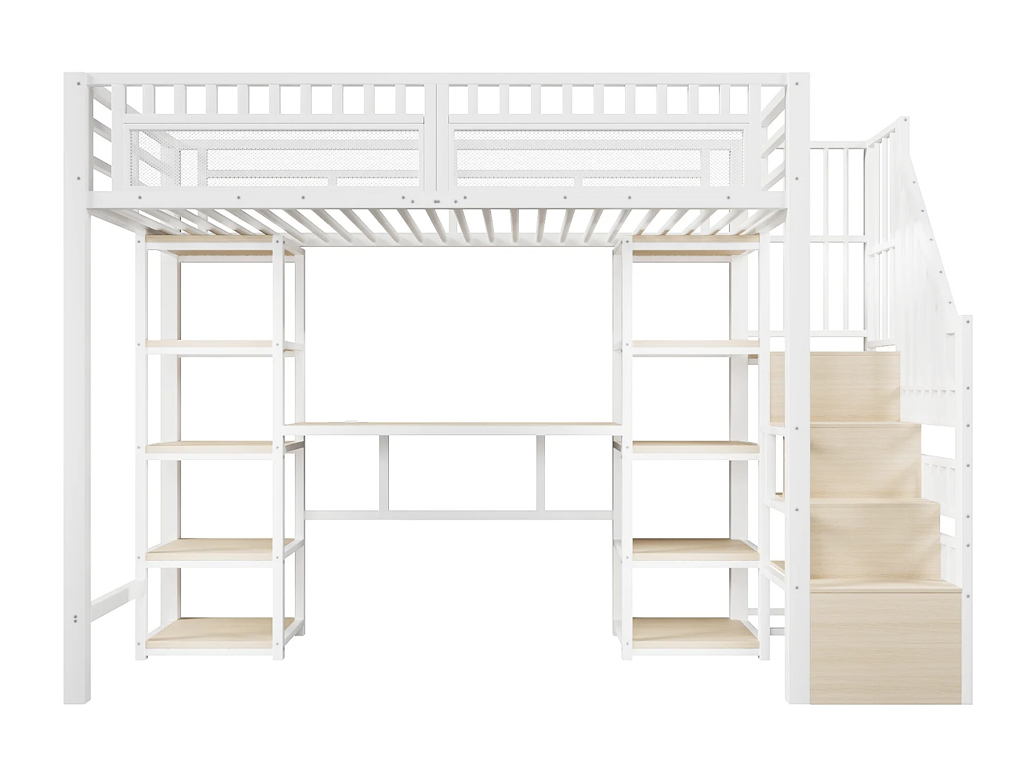 Letto a soppalco in metallo 90 x 200 cm con scrivania, illuminazione a LED e porte USB - Bianco