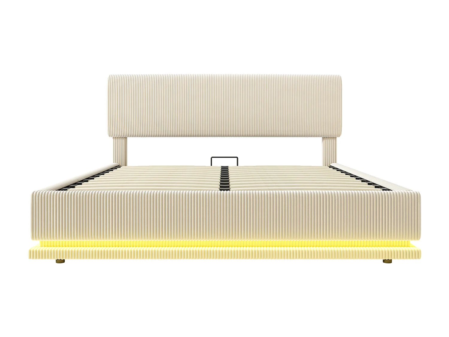 Letto contenitore per adulti 140x200 cm con testiera regolabile, illuminazione LED e porte USB - Velluto a coste beige