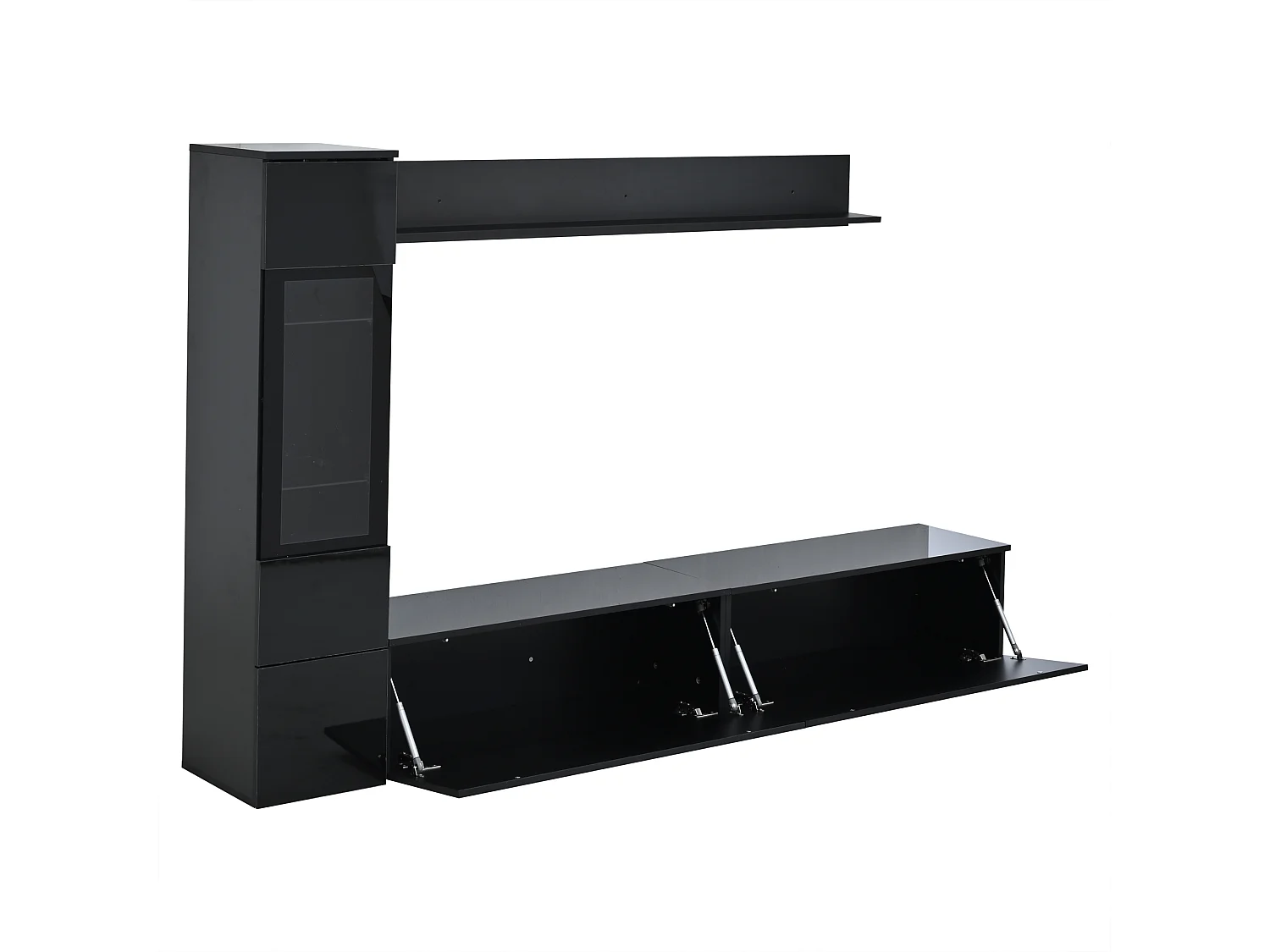 Conjunto de 3 piezas para TV de pared: Mueble de TV + Vitrina + Estante - Negro