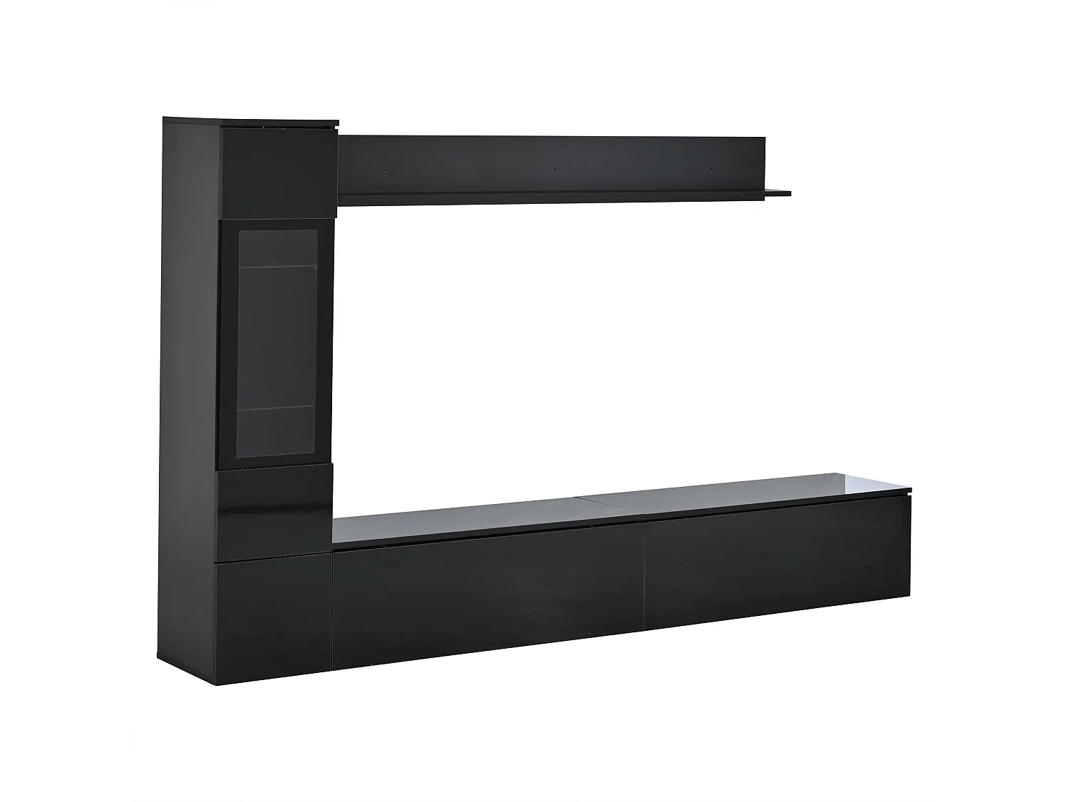 Conjunto de 3 piezas para TV de pared: Mueble de TV + Vitrina + Estante - Negro