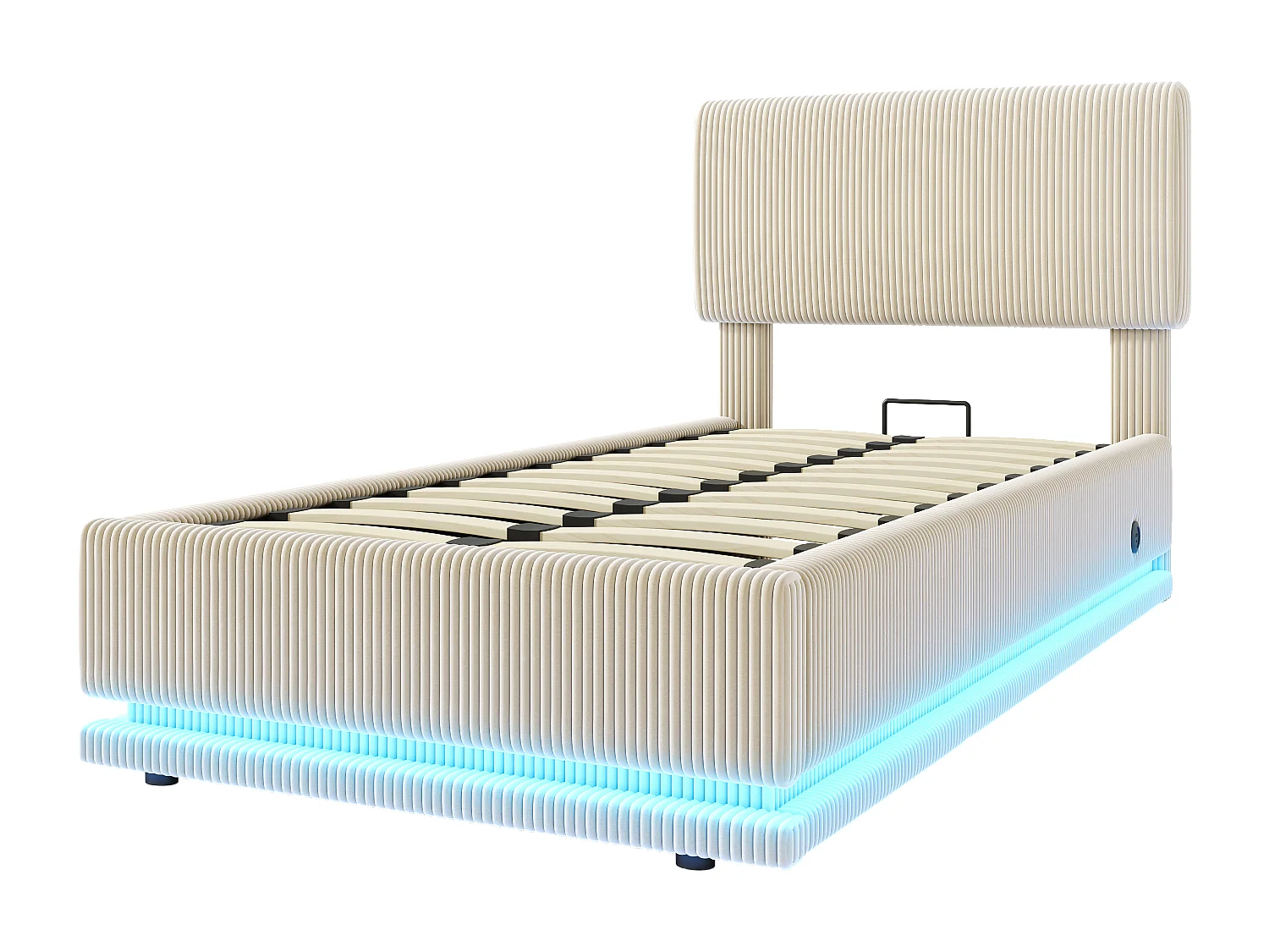 Cama infantil con canapé de 90x200 cm con LED y puertos USB - Pana beige
