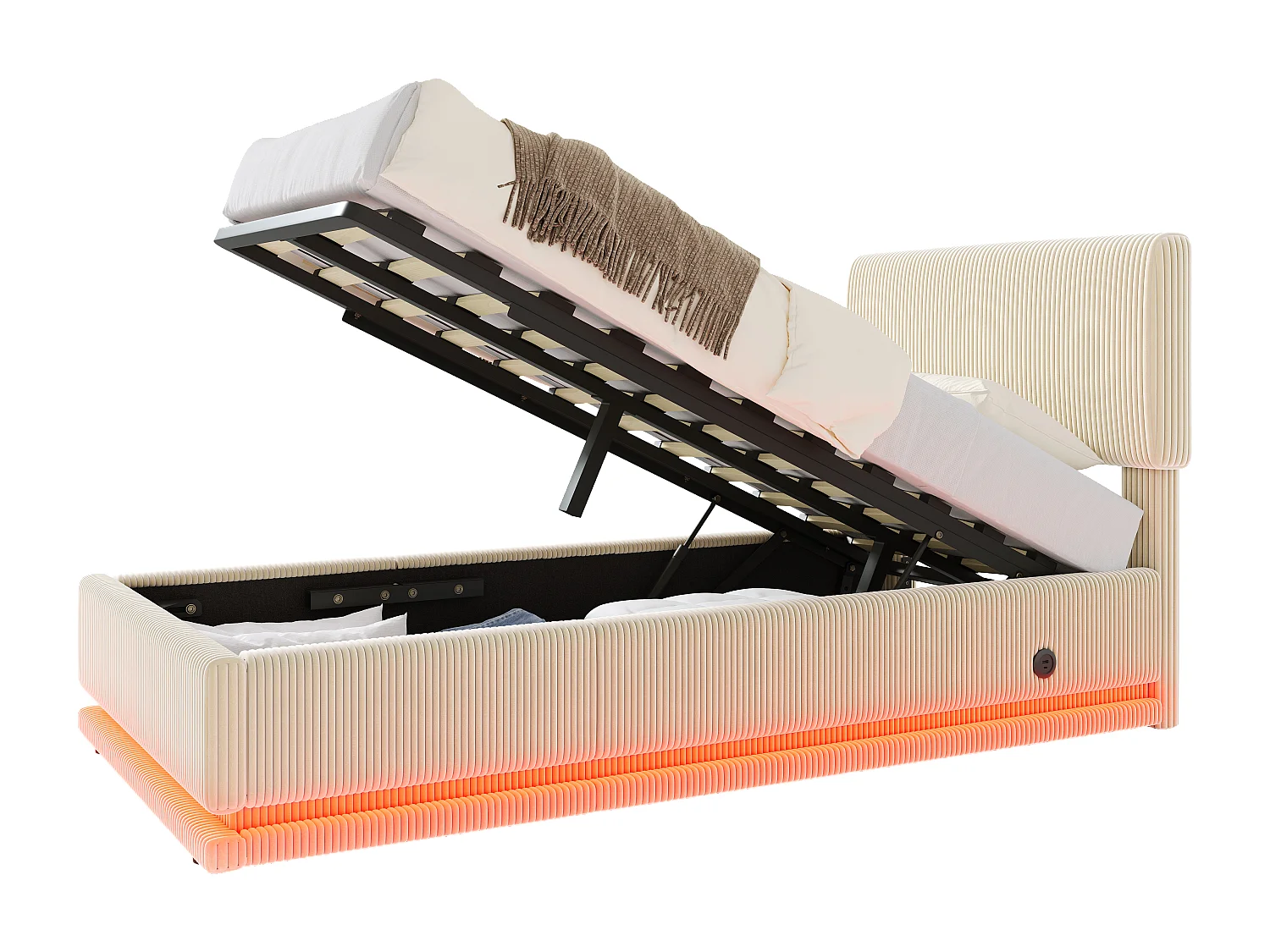 Cama infantil con canapé de 90x200 cm con LED y puertos USB - Pana beige