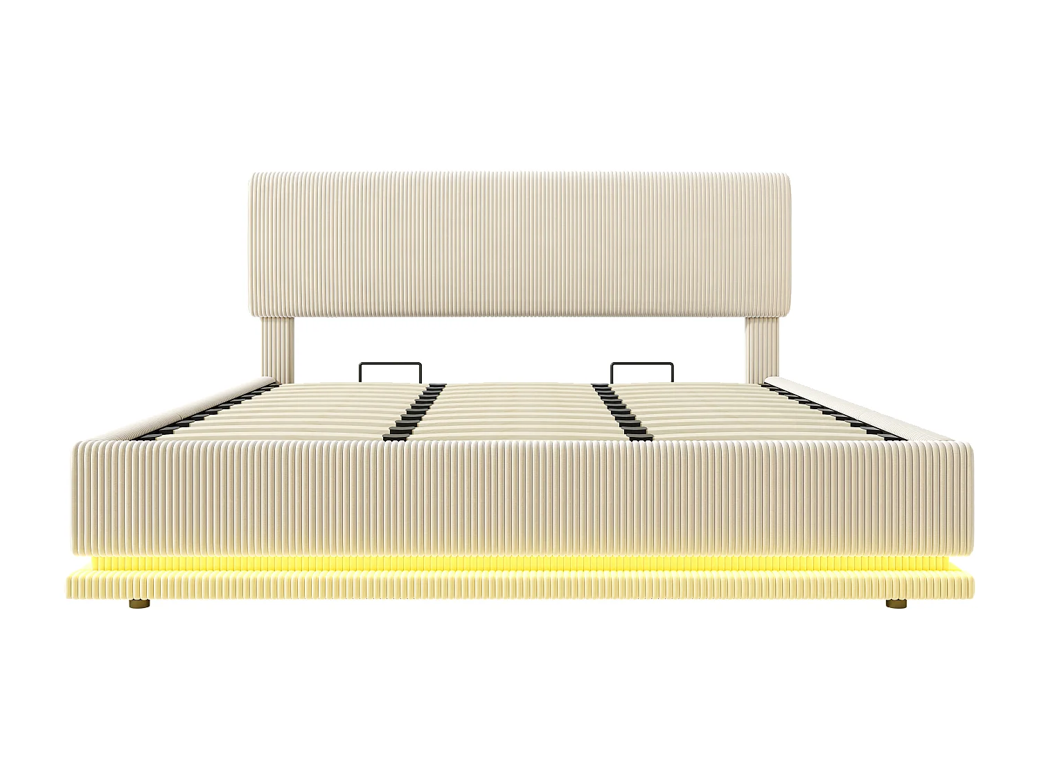 Cama de 180 x 200 cm con almacenaje en pana beige - Cama doble para adultos con cabecero ajustable, iluminación LED y puertos USB