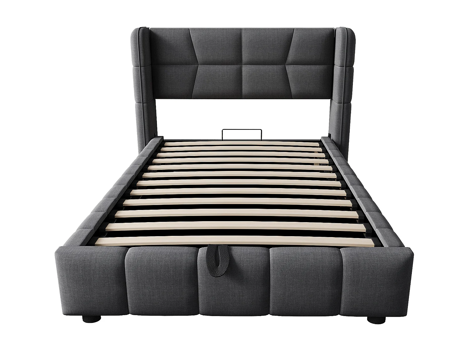 Kinderbed met opbergruimte, 90x200 cm, met lattenbodem - Grijze linnen stof