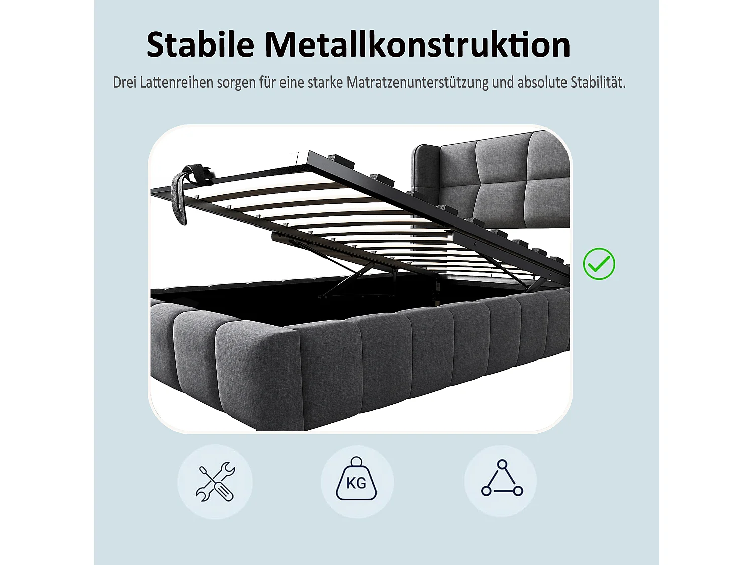 Kinderbed met opbergruimte, 90x200 cm, met lattenbodem - Grijze linnen stof