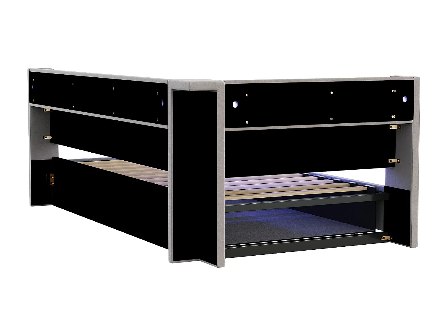 Letto contenitore per bambini 90x200 cm in velluto grigio chiaro - Divano letto con USB/Type-C, LED e contenitore