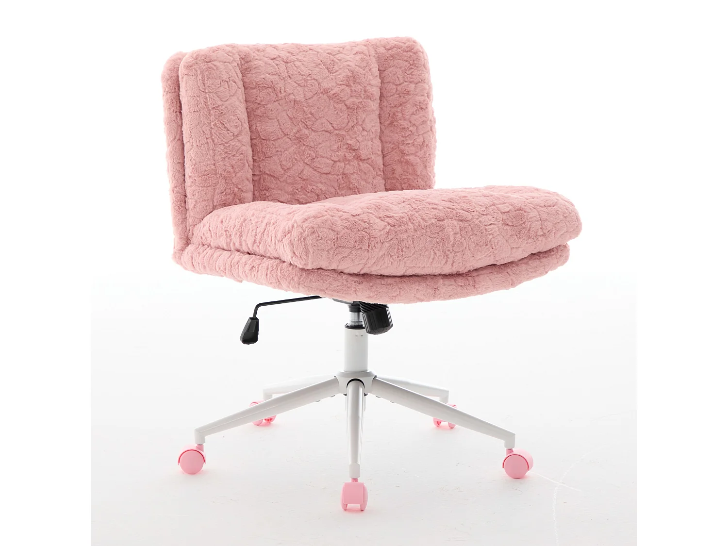 Chaise de bureau pivotante en tissu rose avec double coussin - Hauteur réglable