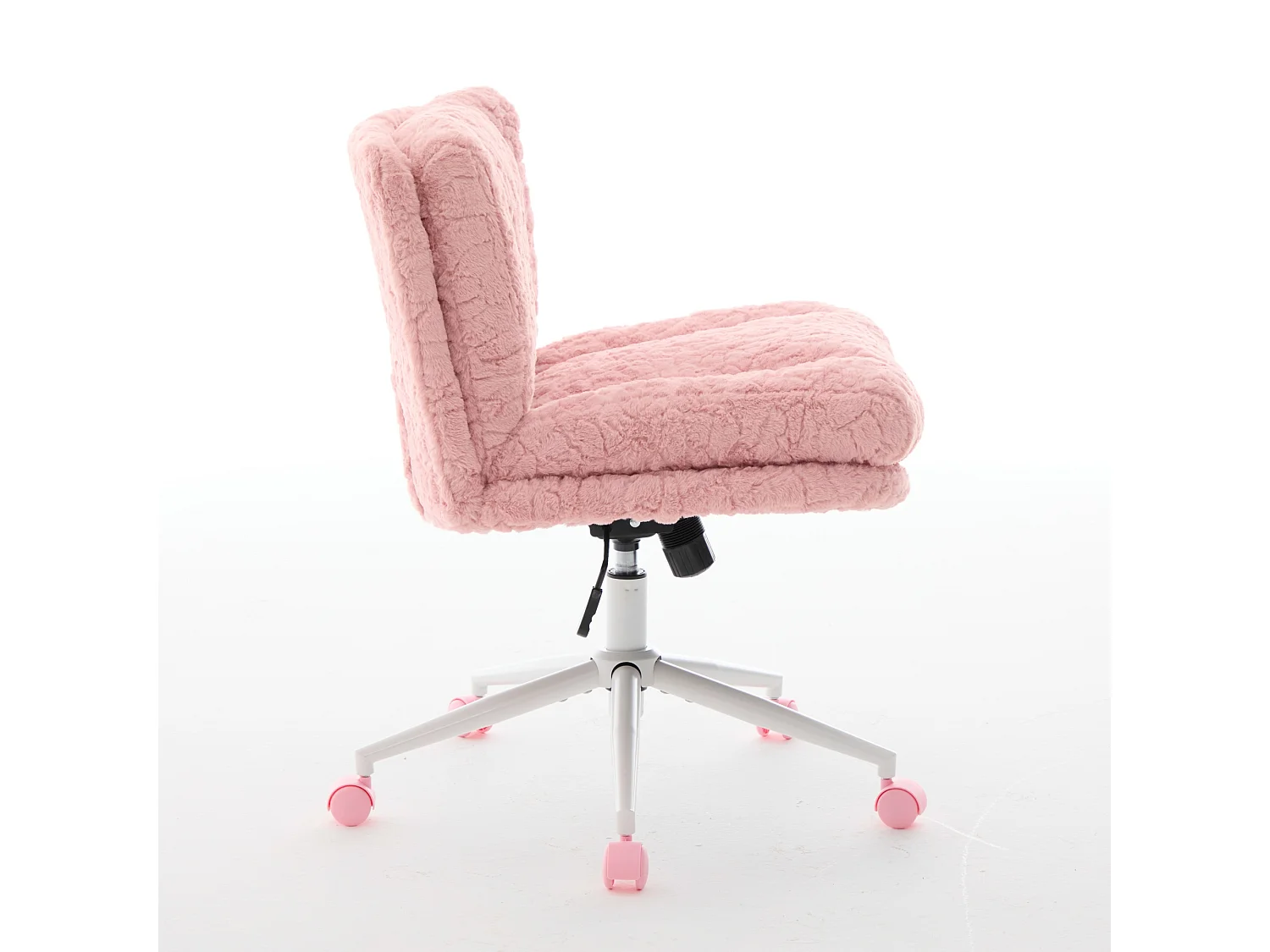 Chaise de bureau pivotante en tissu rose avec double coussin - Hauteur réglable
