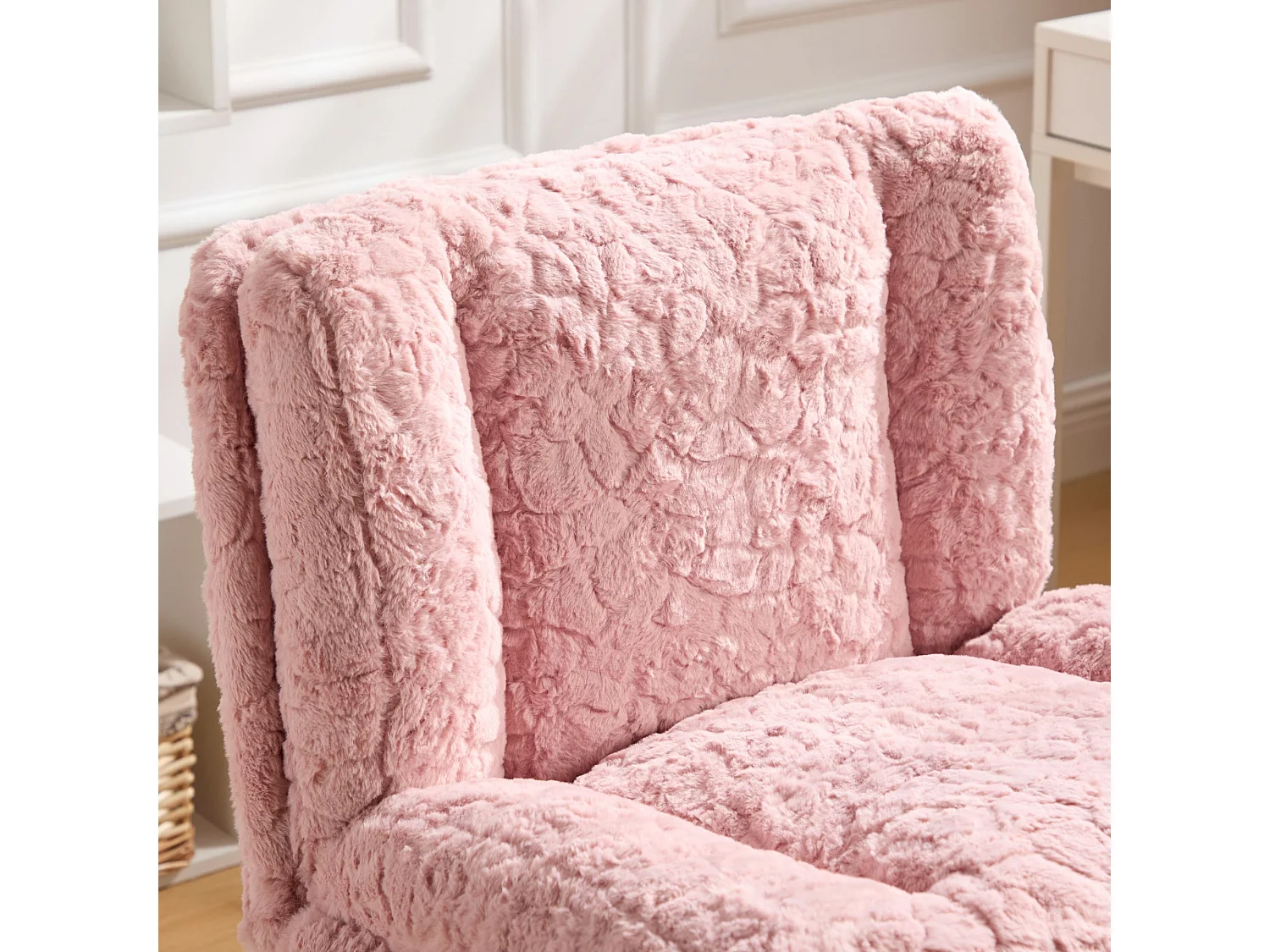 Chaise de bureau pivotante en tissu rose avec double coussin - Hauteur réglable