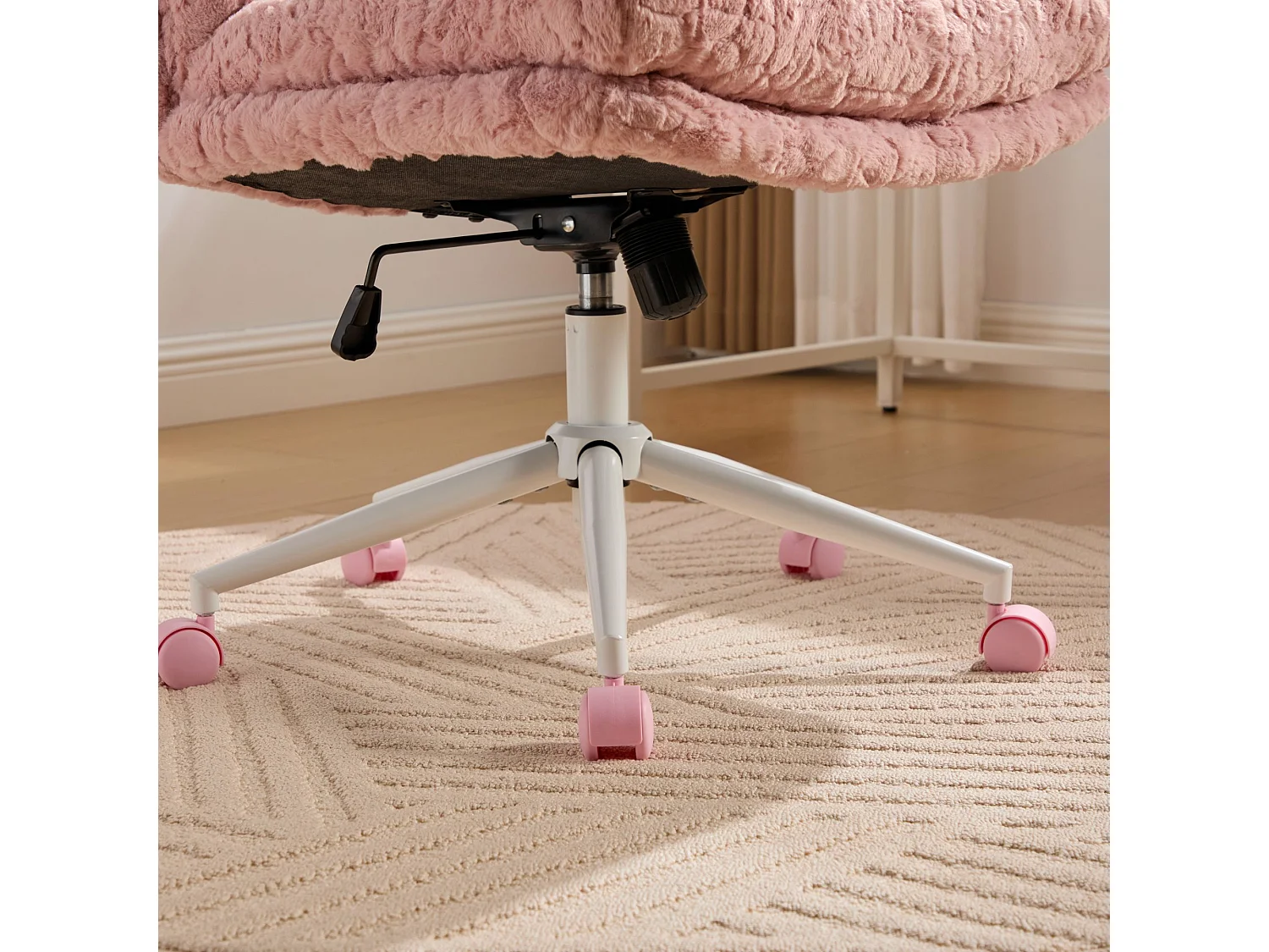 Chaise de bureau pivotante en tissu rose avec double coussin - Hauteur réglable