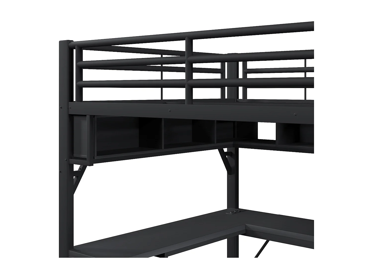 Metalen hoogslaper van 140x200 cm met bureau, USB- en LED-aansluitingen en 2 lades - zwart