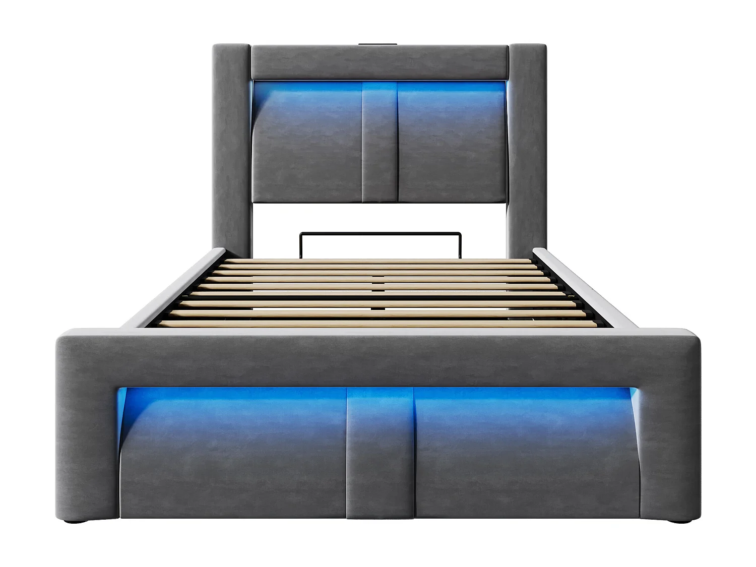 Letto contenitore per bambini 90x200 cm con LED e 3 porte USB - Velluto grigio