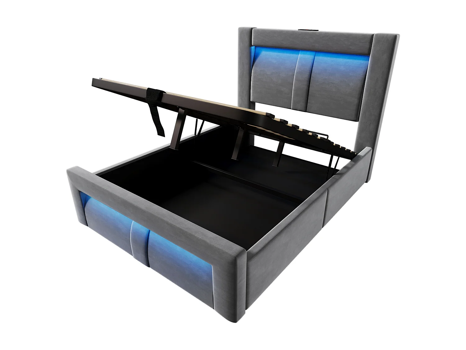 Letto contenitore per bambini 90x200 cm con LED e 3 porte USB - Velluto grigio