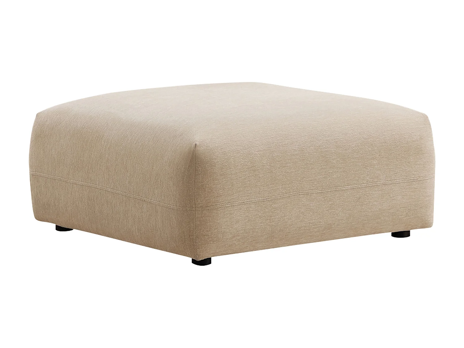 Canapé d'angle droit et pouf en tissu texturé beige MIBASTO